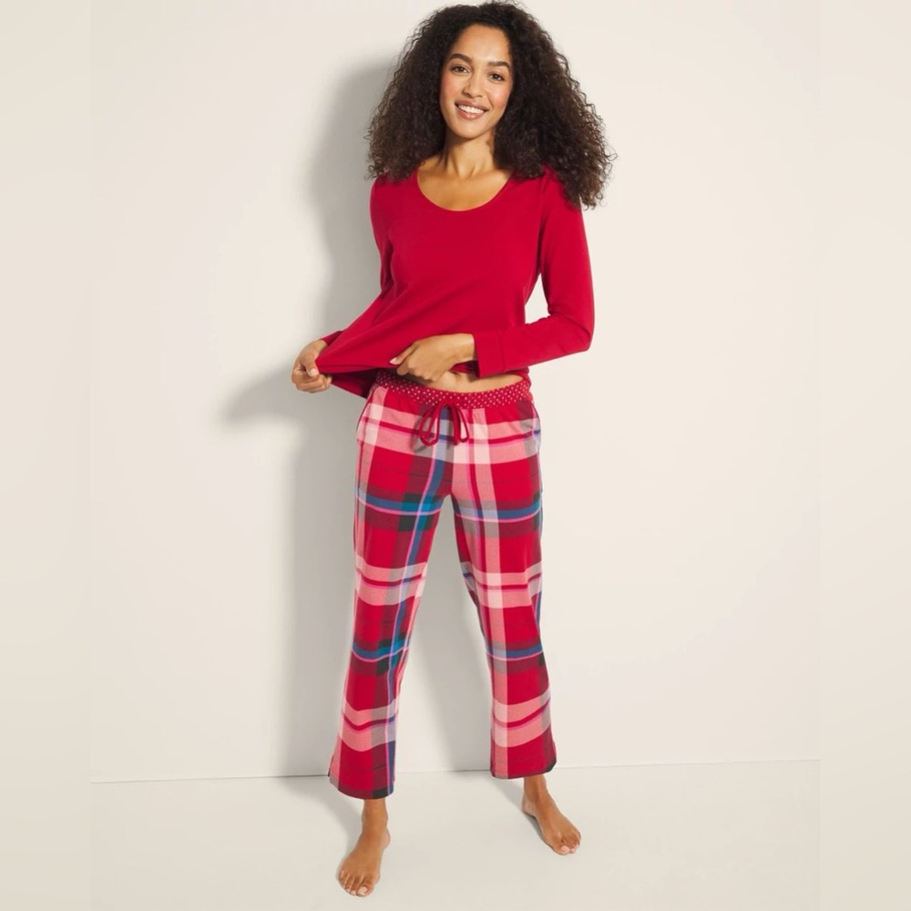 NWT - Soma Embraceable Ankle Length Red Plaid & Polka Pajama Pants (Pants Only)